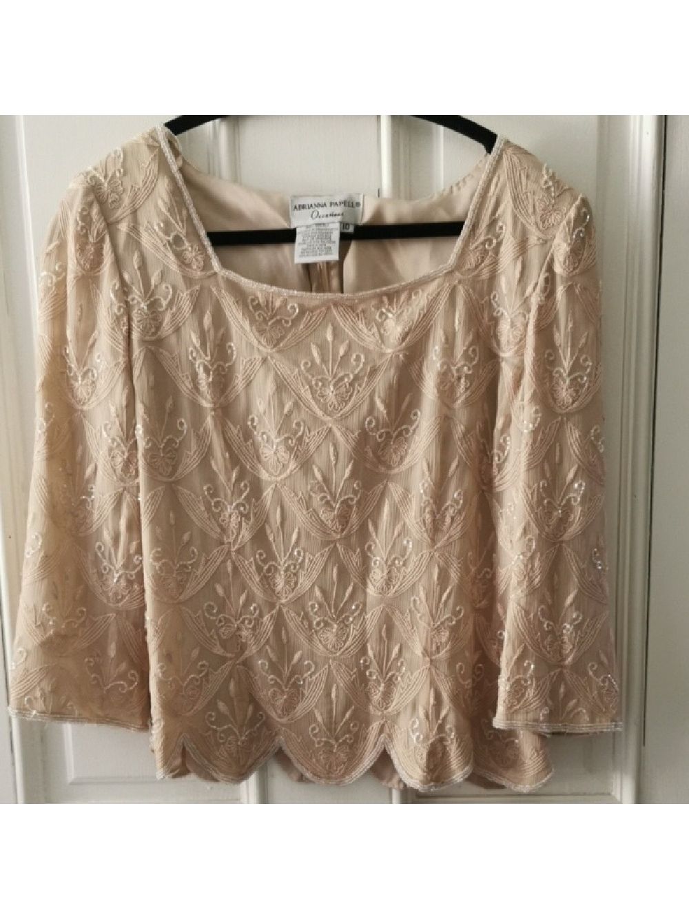 Adrianna Papell 100% Silk Sequined Beaded Top, Mother Of The Bride, Mob Wife S10